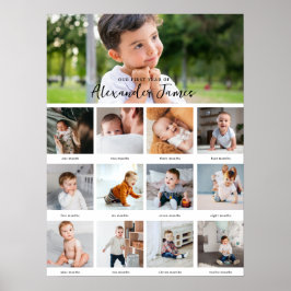 Modern minimaal | 1e jaar 12 foto collage maand poster