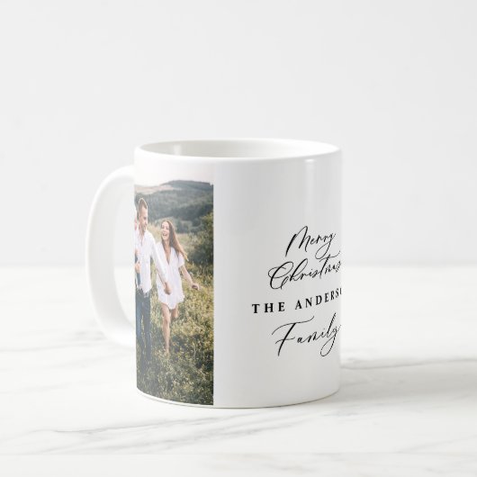 Modern minimaal 2 foto-kerstelegant script koffiemok (Voorkant links)