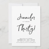 Modern Minimaal 30e Verjaardag Script Zwart & Wit Kaart (Voorkant)