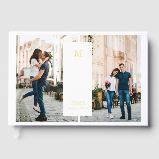 Modern minimaal | 3 foto monogram bruiloft gastenboek (Voorkant)