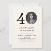 Modern, minimaal 40. Beige verjaardag foto Kaart (Voorkant)