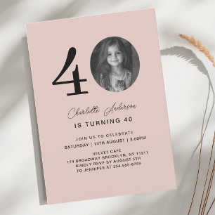 Modern, minimaal 40. Blush-Brown Foto Verjaardag Kaart