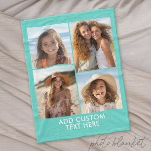 Modern Minimaal 4 Foto Collage - met Tekst Fleece Deken