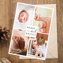 Modern Minimaal 4 Foto Vrolijk & Helder Kerstmis Feestdagenkaart