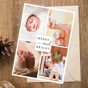 Modern Minimaal 4 Foto Vrolijk & Helder Kerstmis Feestdagenkaart
