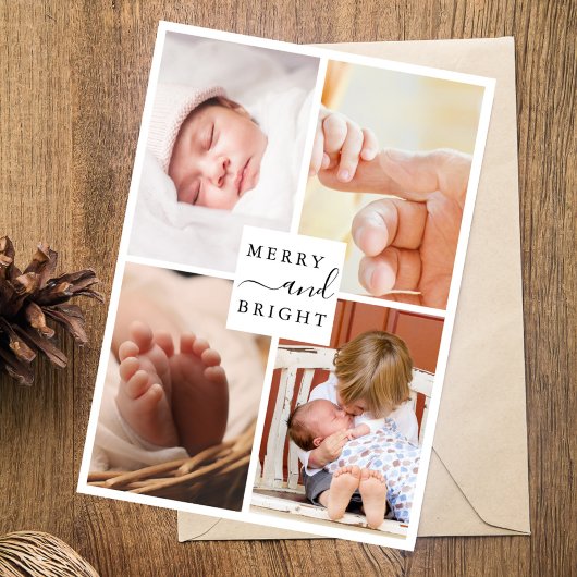 Modern Minimaal 4 Foto Vrolijk & Helder Kerstmis Feestdagenkaart