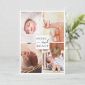 Modern Minimaal 4 Foto Vrolijk & Helder Kerstmis Feestdagenkaart (Staand voorkant)