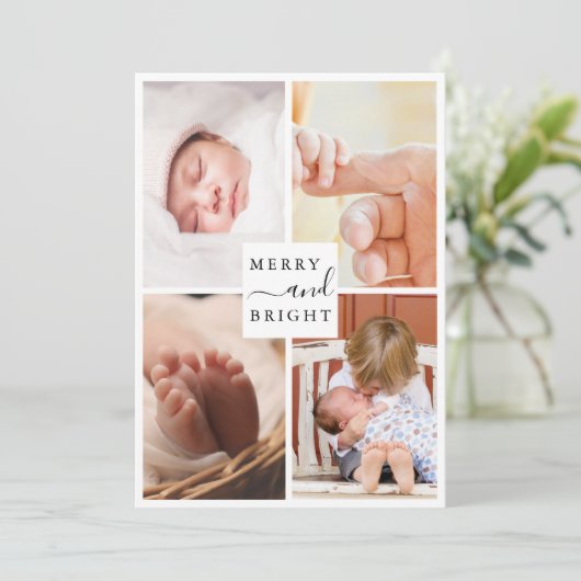 Modern Minimaal 4 Foto Vrolijk & Helder Kerstmis Feestdagenkaart (Staand voorkant)
