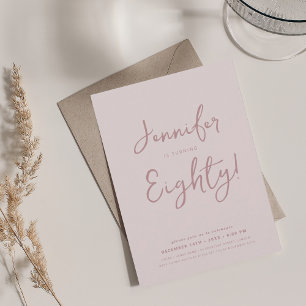 Modern minimaal 80e verjaardag Script Blush Pink Kaart