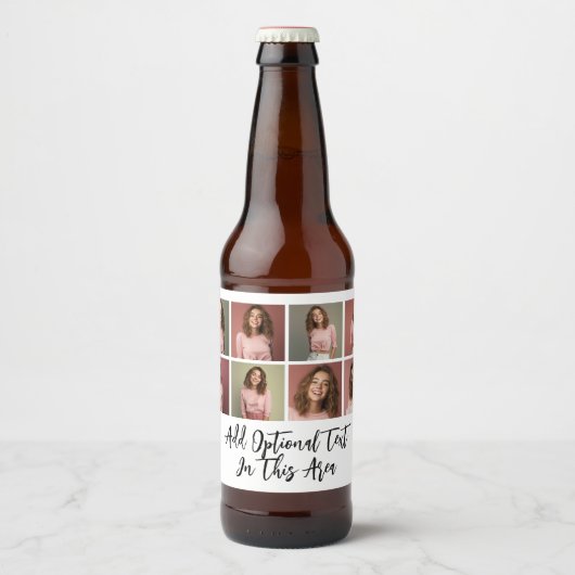 Modern minimaal 8 fotorooster collage - wit bier etiket (Voorkant)