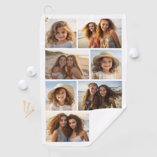 Modern minimaal 8 fotorooster collage - wit golfhanddoek (Insitu)