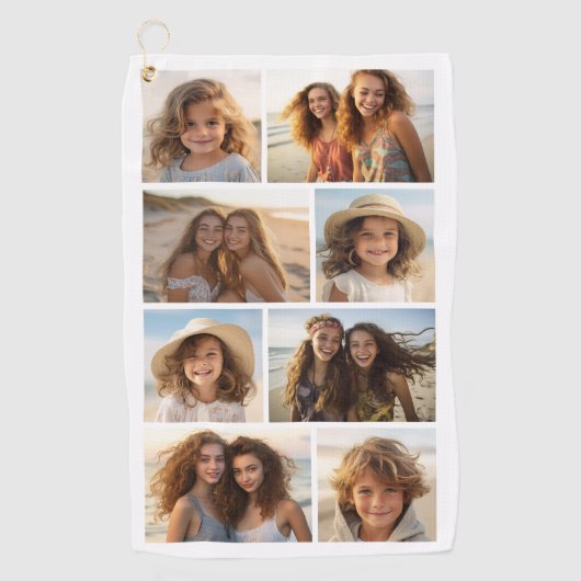 Modern minimaal 8 fotorooster collage - wit golfhanddoek (Voorkant)