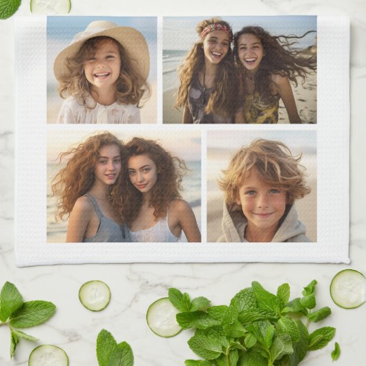 Modern minimaal 8 fotorooster collage - wit theedoek (Gevouwen)