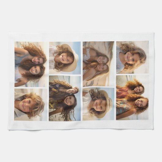 Modern minimaal 8 fotorooster collage - wit theedoek (Horizontaal)