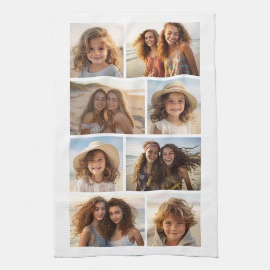 Modern minimaal 8 fotorooster collage - wit theedoek (Verticaal)