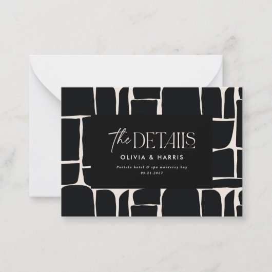 Modern minimaal abstract zwart wit bruiloft detail notitiekaartje (Voorkant)