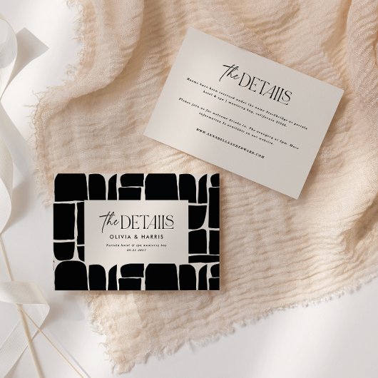 Modern minimaal abstract zwart wit bruiloft detail notitiekaartje