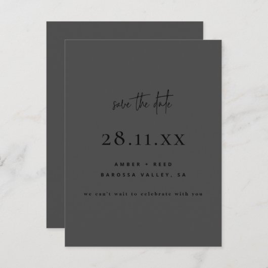 Modern Minimaal Alle Zwart Eenvoudig De datum opsl Aankondigingskaart (Voorkant / Achterkant)