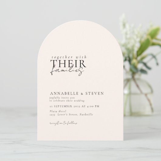 Modern, minimaal, beige, bruiloft kaart (Staand voorkant)