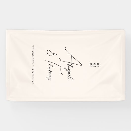 Modern, minimaal, beige, bruiloft spandoek (Horizontaal)