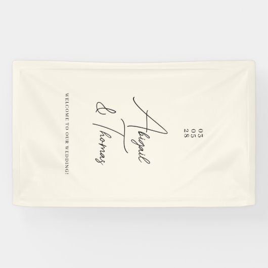 Modern, minimaal, beige, bruiloft spandoek (Horizontaal)