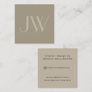 Modern minimaal beige monogram binnenontwerp vierkante visitekaartje