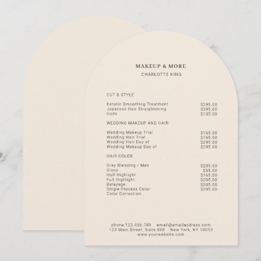 Modern, Minimaal, Beige, Salon prijslijst Kaart (Voorkant / Achterkant)