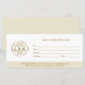 Modern Minimaal Beige Zakelijk Logo Cadeaubon (Voorkant / Achterkant)