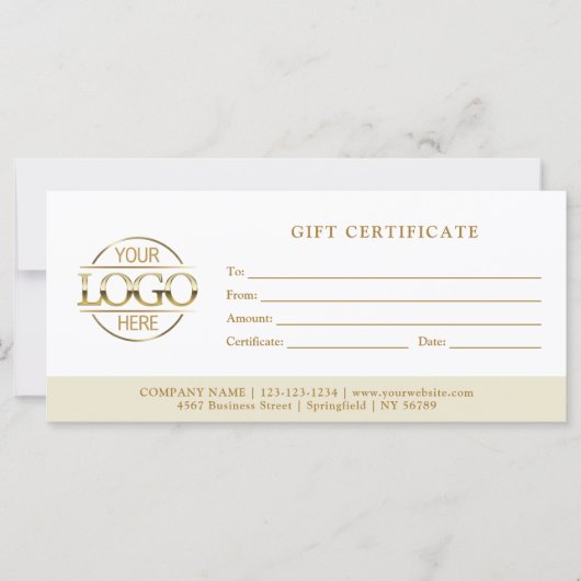 Modern Minimaal Beige Zakelijk Logo Cadeaubon (Voorkant)