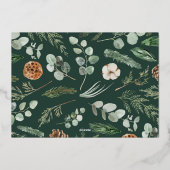 Modern minimaal bladbladfotoscript elegant groen folie feestdagenkaart (Achterkant)