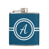 Modern minimaal blauw monogram Initiaal Heupfles (Voorkant)