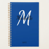 Modern minimaal blauw monogram naam + Initiaal Planner (Voorkant)