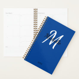 Modern minimaal blauw monogram naam + Initiaal Planner