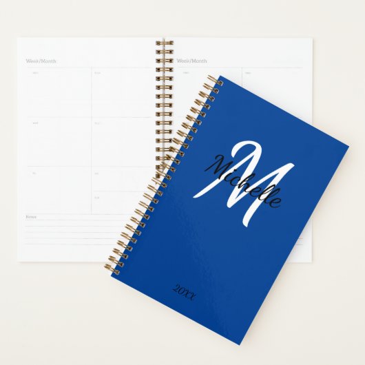 Modern minimaal blauw monogram naam + Initiaal Planner (Display)