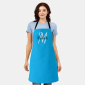 Modern minimaal blauw monogram naam + Initiaal Schort (Gedragen)