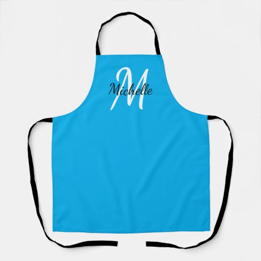 Modern minimaal blauw monogram naam + Initiaal Schort (Voorkant)