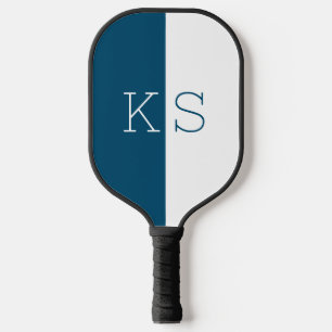 Modern minimaal Blauwgroen blauw & wit monogram Pickleball Paddle