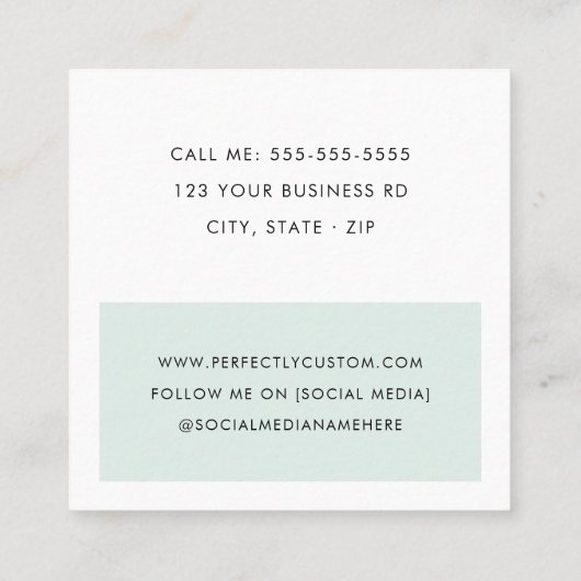 Modern minimaal bleek stoffig zee groen kleurenblo vierkante visitekaartje (Achterkant)