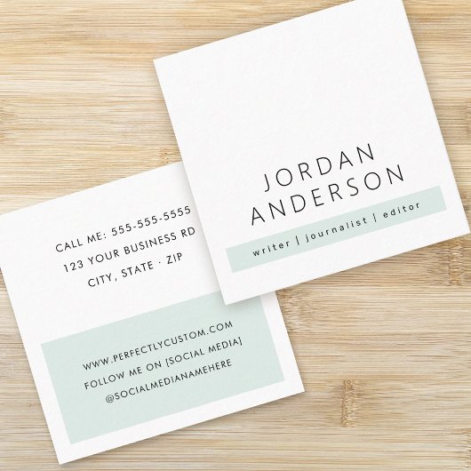 Modern minimaal bleek stoffig zee groen kleurenblo vierkante visitekaartje