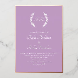 Modern Minimaal Bloemig Monogram Lila Roze Goud Folie Uitnodiging