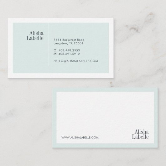 Modern Minimaal Bord Mint & Wit Typografisch Visitekaartje (Voorkant / Achterkant)
