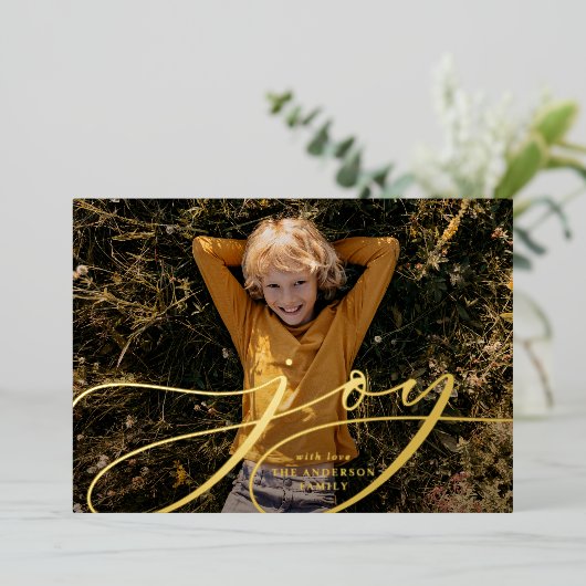 Modern minimaal botanisch vreugdescript Kerstmis Folie Feestdagenkaart (Staand Voorkant)