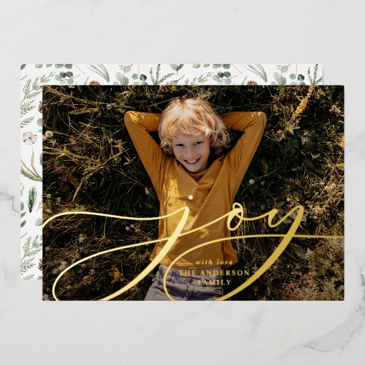 Modern minimaal botanisch vreugdescript Kerstmis Folie Feestdagenkaart (Voorkant / Achterkant)