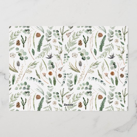 Modern minimaal botanisch vreugdescript Kerstmis Folie Feestdagenkaart (Achterkant)