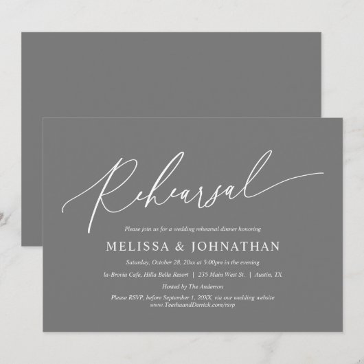 Modern minimaal, bruiloft repetitie diner dansen kaart (Voorkant / Achterkant)