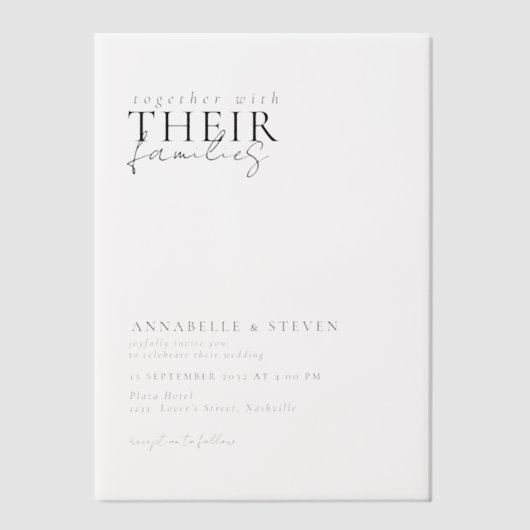 Modern, minimaal, bruiloft, vellum uitnodigingen (Voorkant)