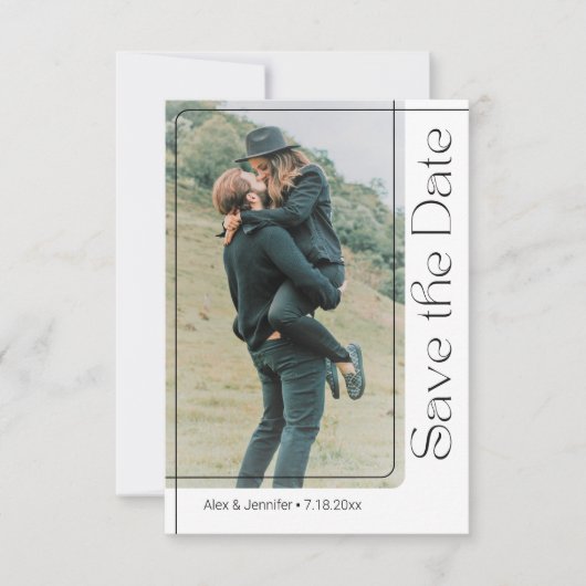 Modern Minimaal Chic Script 2 Foto's QR Code Boho Save The Date (Voorkant)