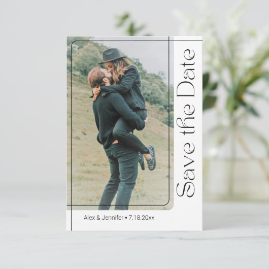 Modern Minimaal Chic Script 2 Foto's QR Code Boho Save The Date (Staand voorkant)