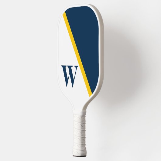 Modern Minimaal College Geel Blauw Wit Monogram Pickleball Paddle (Links)