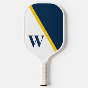 Modern Minimaal College Geel Blauw Wit Monogram Pickleball Paddle